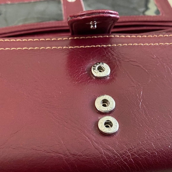 Via Roma Vintage Wallet Zippered Clutch Burgundy Snap Pockets Compartments - Picture 12 of 15